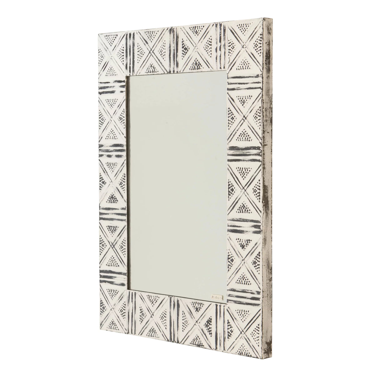 Distressed Metal Wall Mirror with Embossed Frame N360