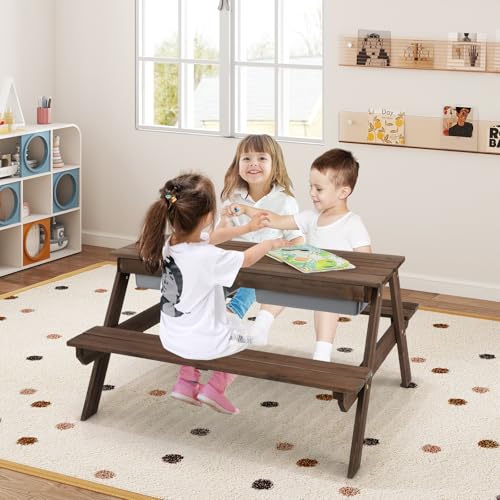 4 in 1 Cedar Wooden Sand & Water Table with Umbrella B94779