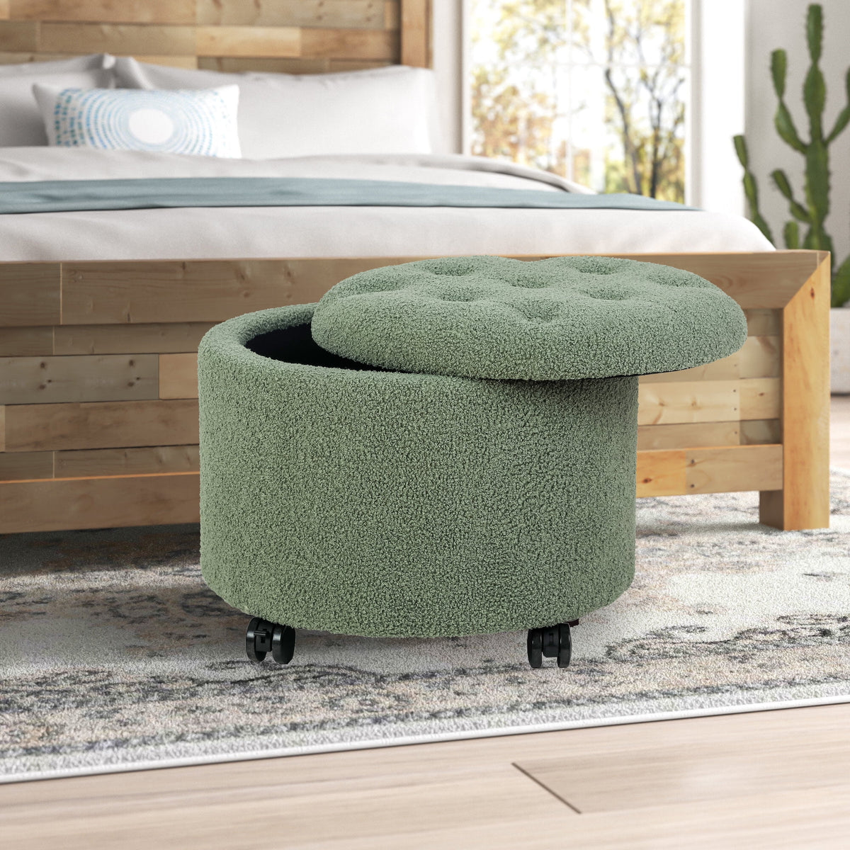 Velvet Tufted Round Storage Ottoman J5039
