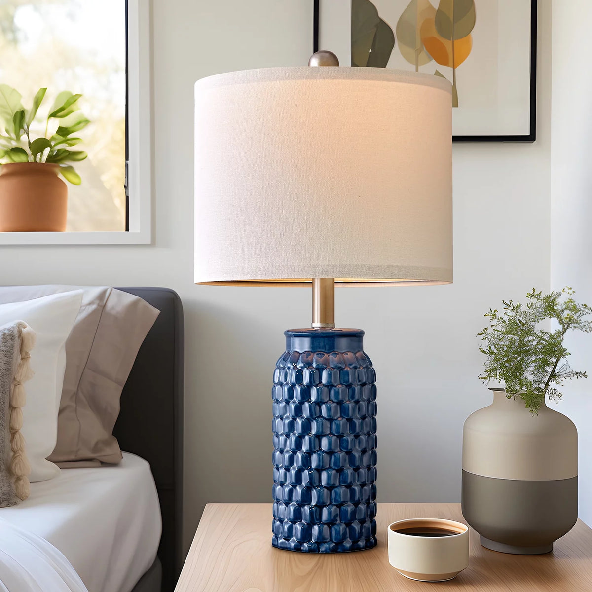 Modern Table Lamp Set of 2 Dark Blue Ceramic I5476