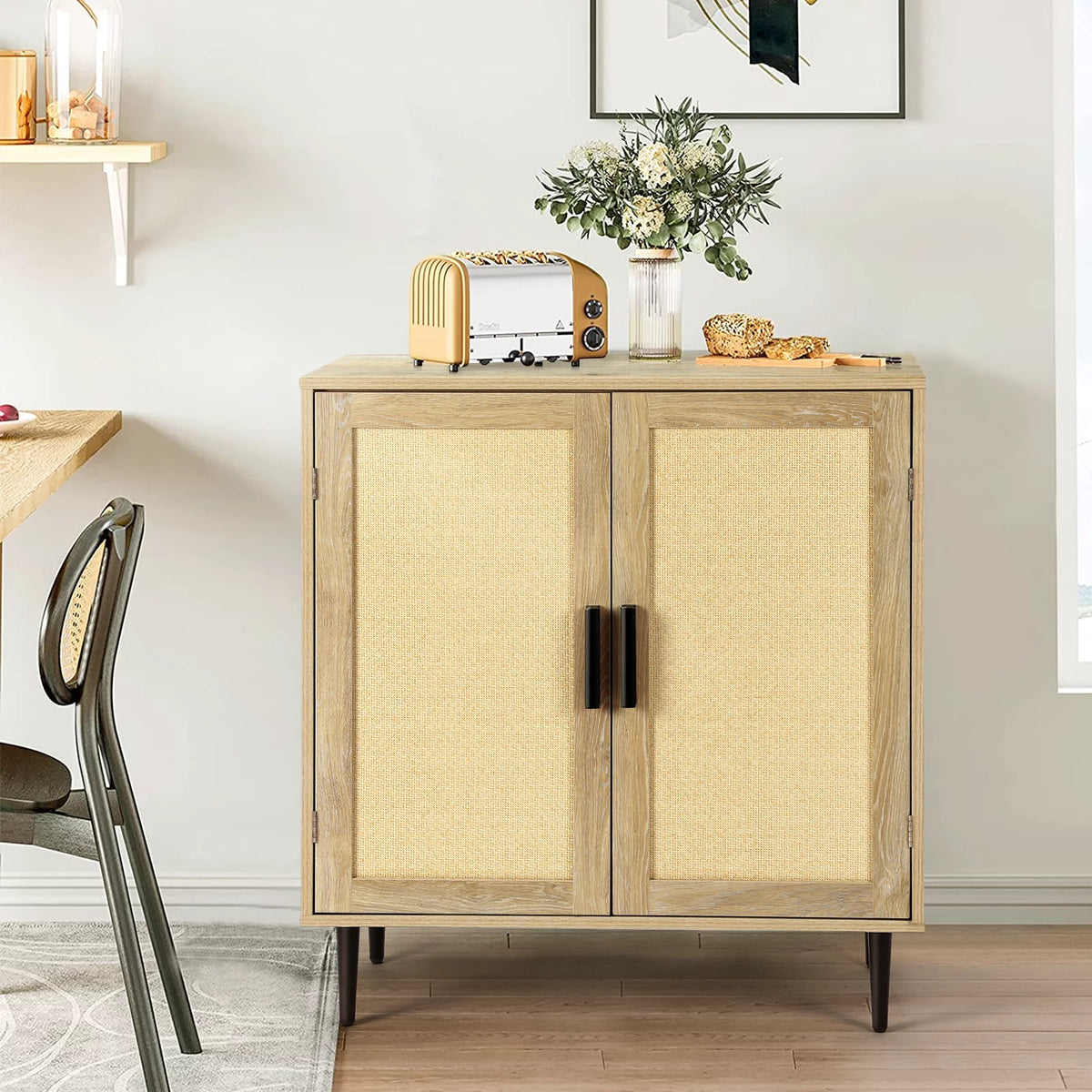 34.4'' Tall Sideboard Buffet Cabinet with Rattan Doors N280