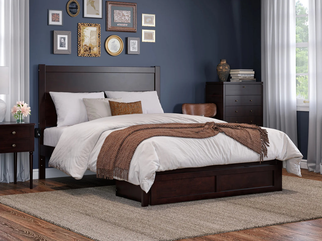 14" Queen Wood Platform Bed Frame with Foot Drawer Storage J5087