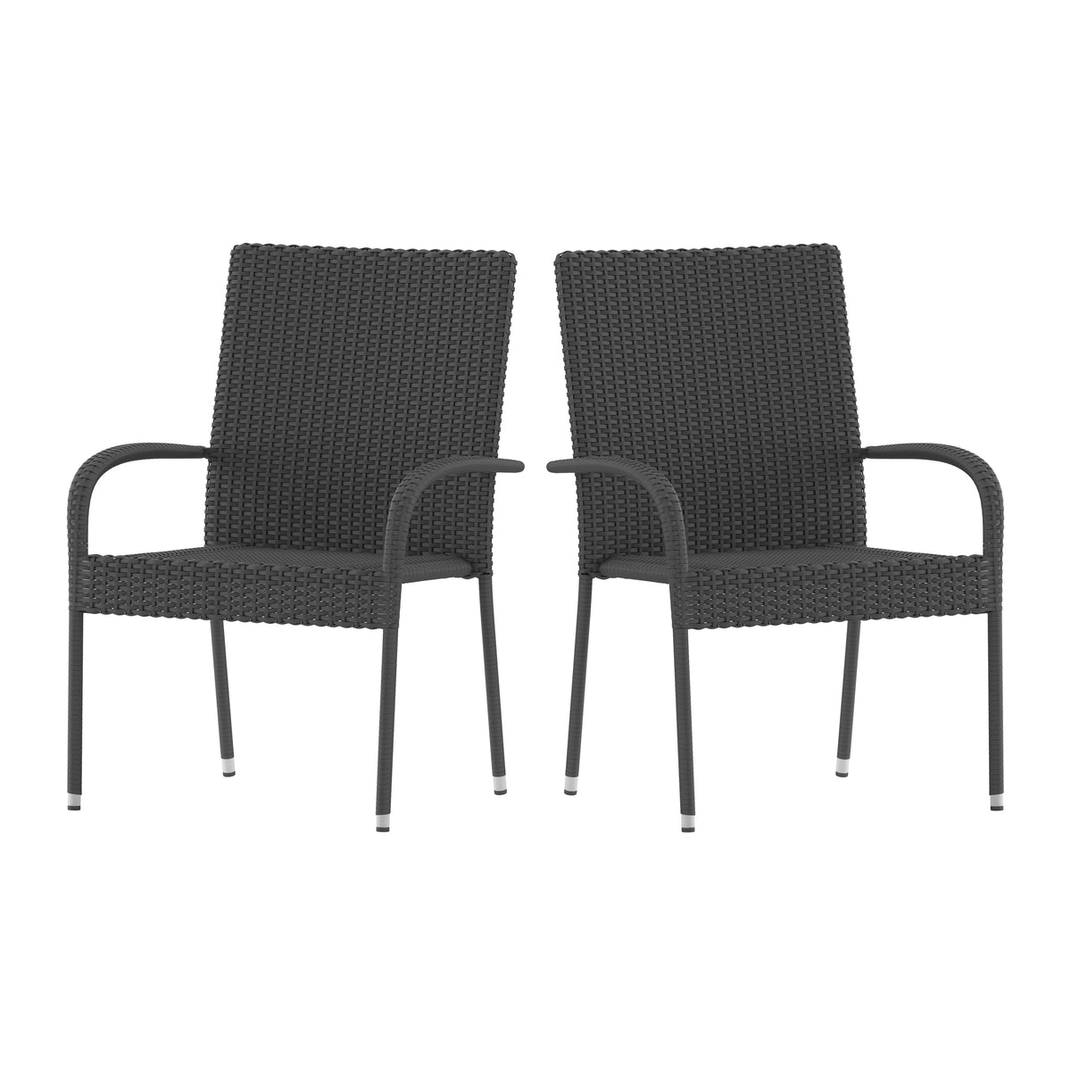 Gray Wicker Powder Coated Steel Patio Club Chair Set of 2 K465