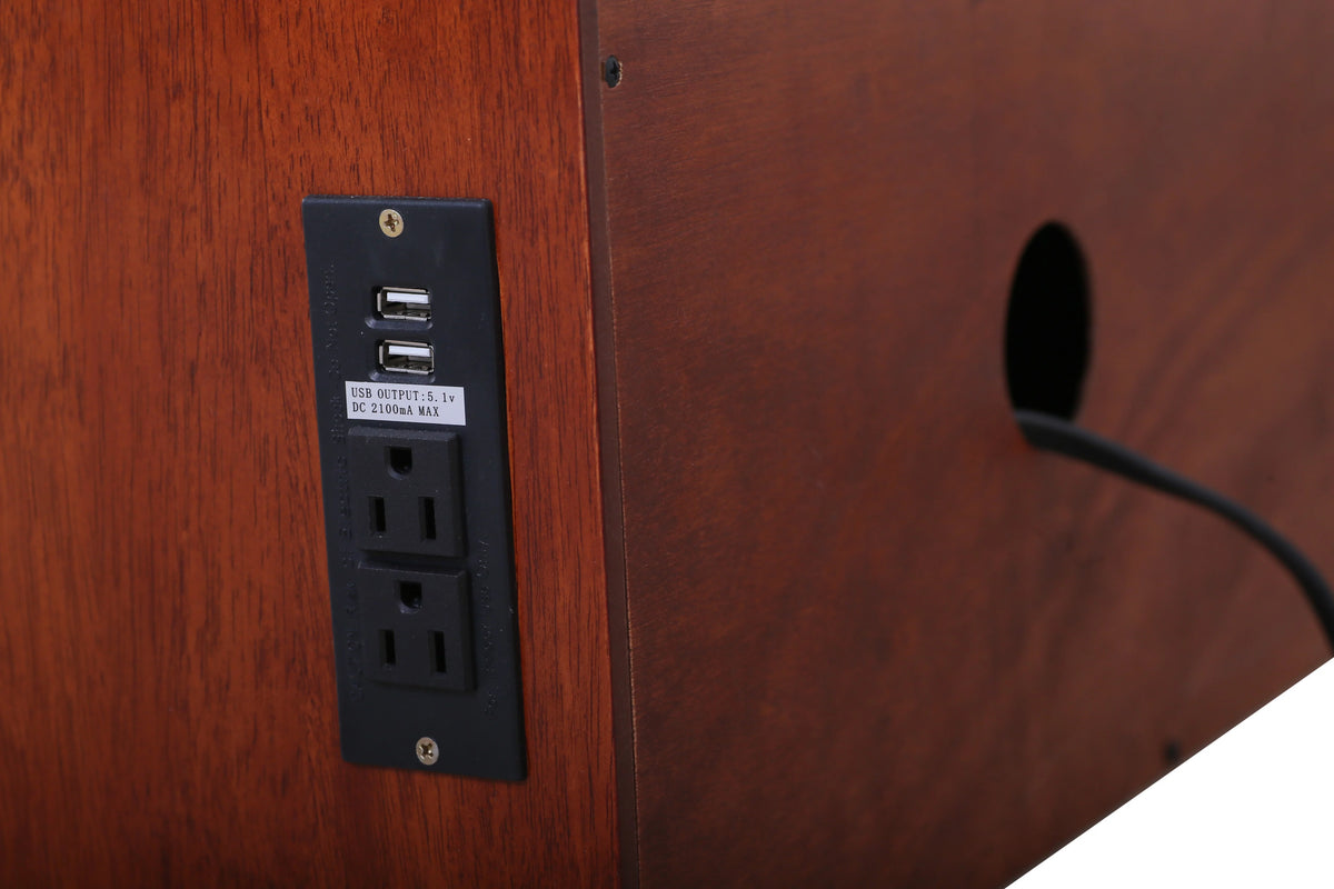 Queen Cherry Murphy Cabinet Chest Bed with Charging Station & 6" Memory Foam Mattress P60204