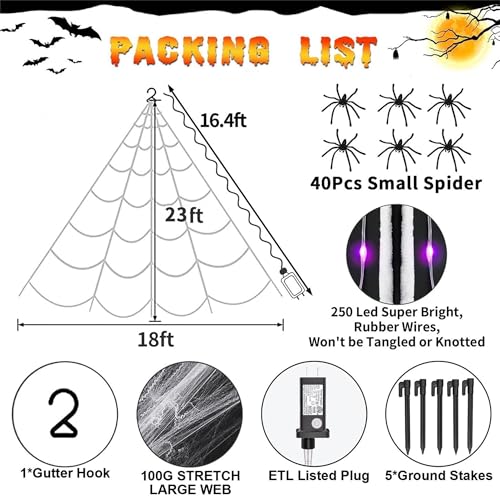 250LED 23x18 FT Lighted Black Spider Web with Purple Lights D465