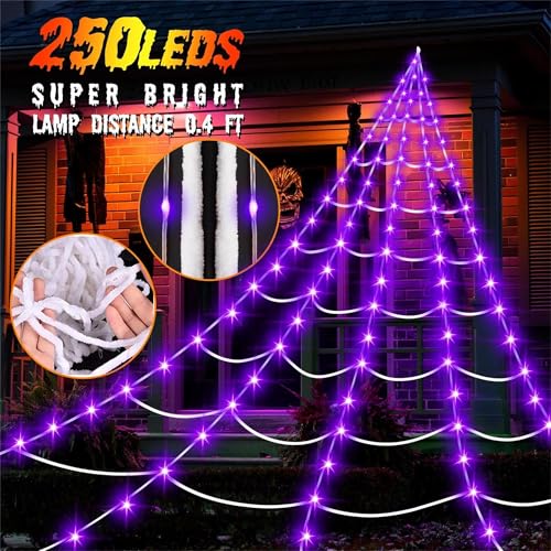 250LED 23x18 FT Lighted Black Spider Web with Purple Lights D465