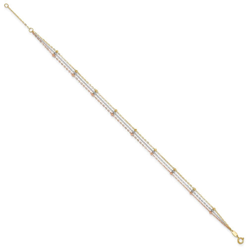 14 Karat Tri-color 3-Strand Beaded Anklet O311