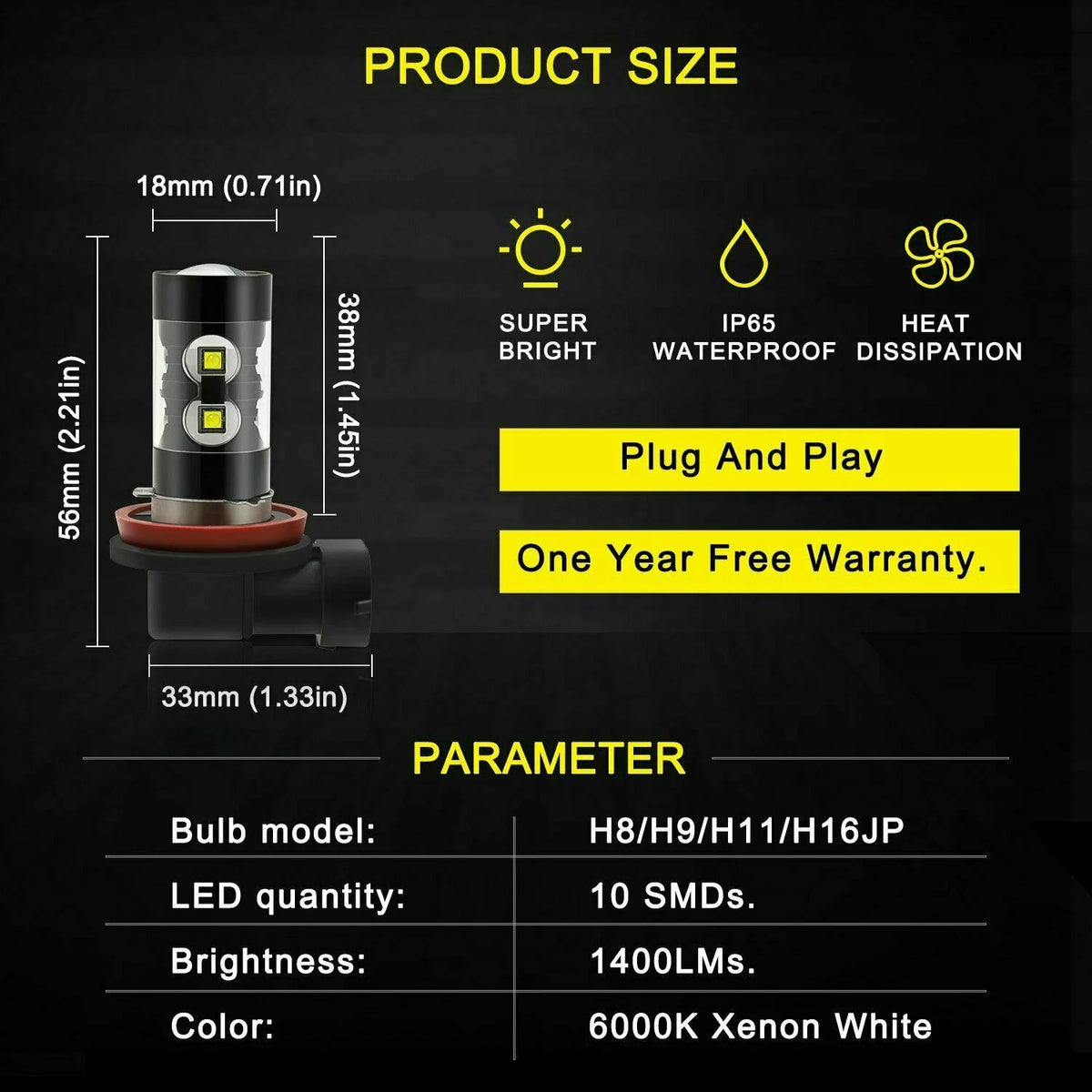 LED Headlight High Lo Fog Bulbs A995435