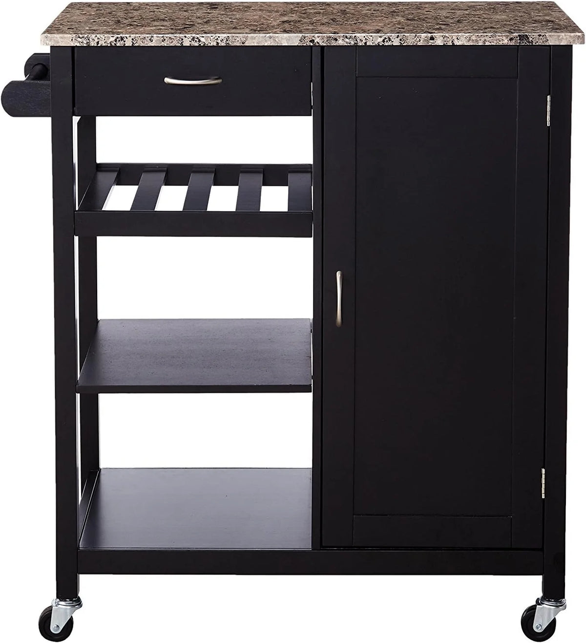 Black Wood & Marble Finish Kitchen Storage Cabinet Cart F7403