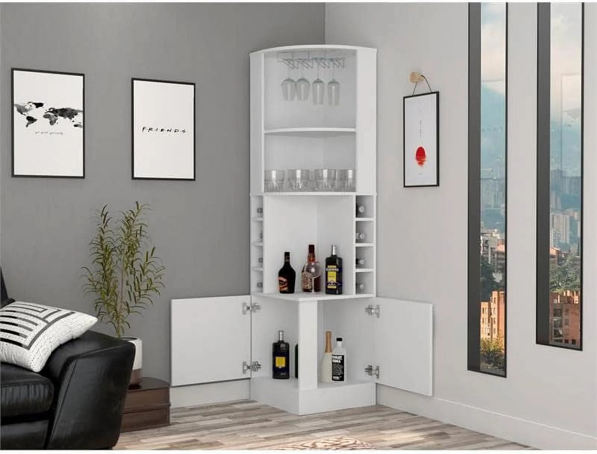 White Engineered Wood Corner Bar Cabinet H527