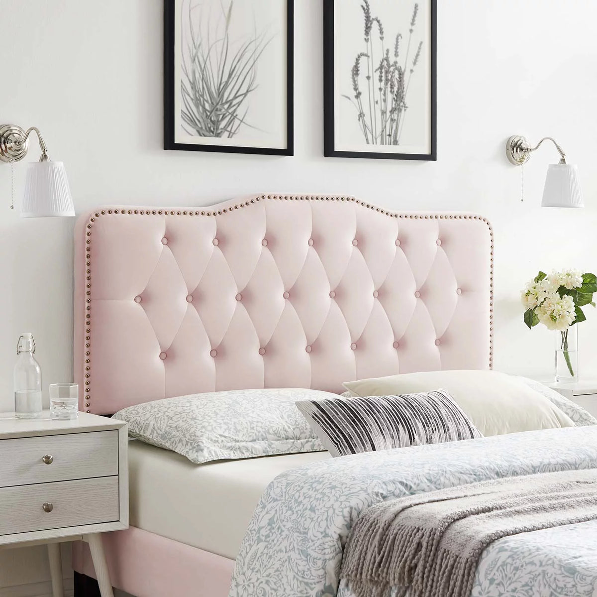 Pink Tufted Performance Velvet King/California King Headboard X6534