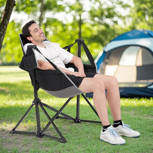 Black Oversized Hammock Camping Chair with Cup Holder C44253
