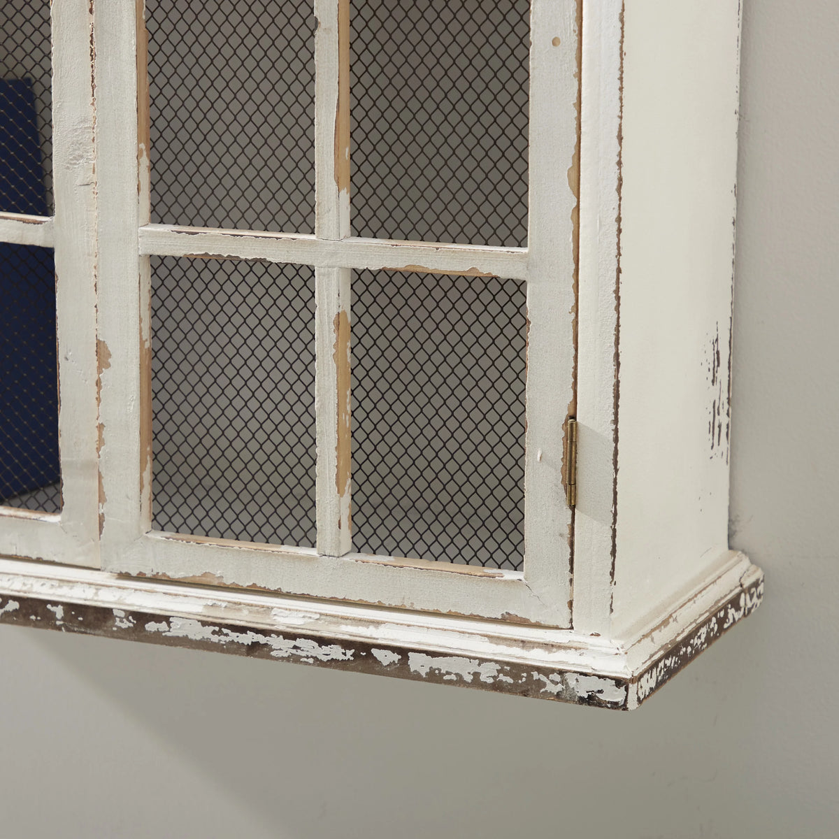 Vintage White Wood Wall Décor with Glass Doors and Shelving J982