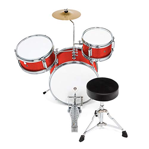 3-Piece Kids Drum Set with 14" Bass, Throne, Cymbal, Pedal & Drumsticks W4425