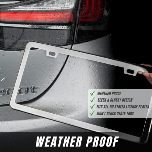 2 Stainless Steel Mirror License Plate Frame + Chrome Screw Caps F826