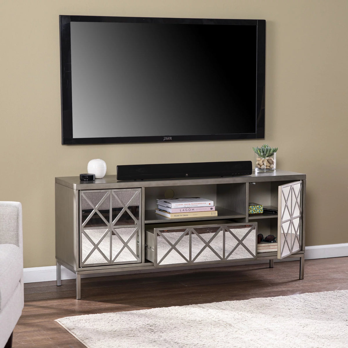 Wood TV-Media Stand for TVs up to 51" in Silver S723