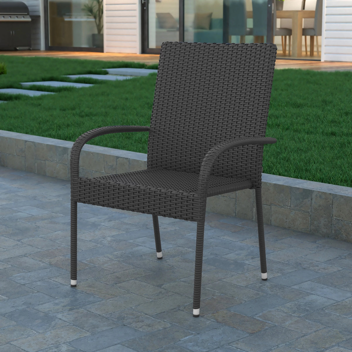 Gray Wicker Powder Coated Steel Patio Club Chair Set of 2 K465