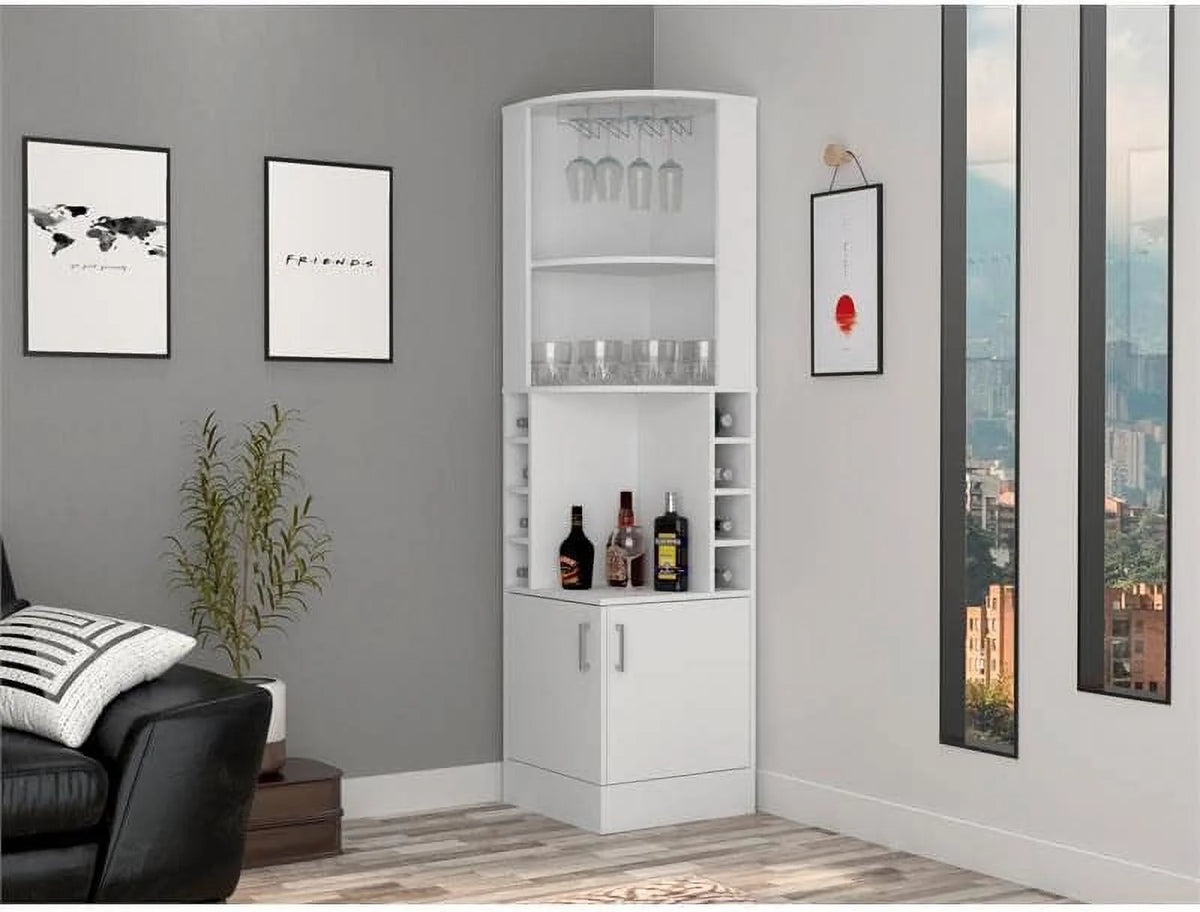 White Engineered Wood Corner Bar Cabinet H527