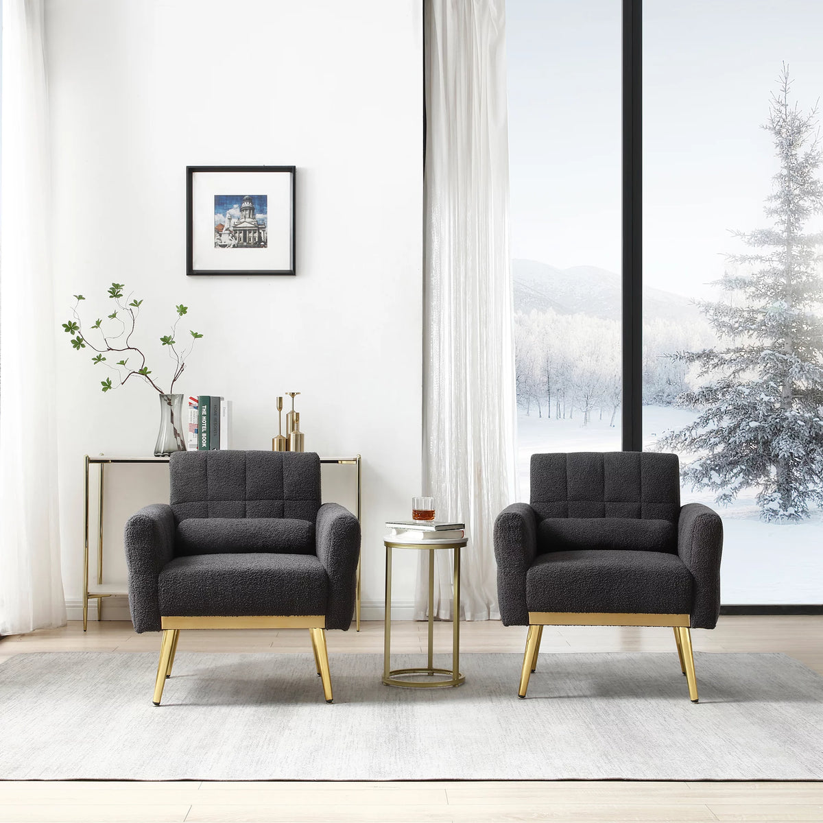 Gray Teddy Fabric Armchair with Waist Pillow Y307375