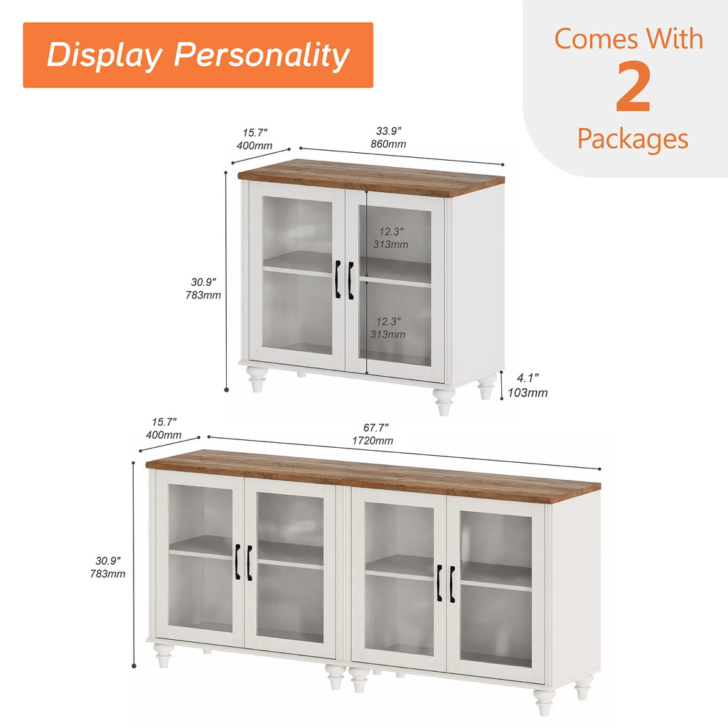 White Oak Wood TV Stand with Glass Door P863