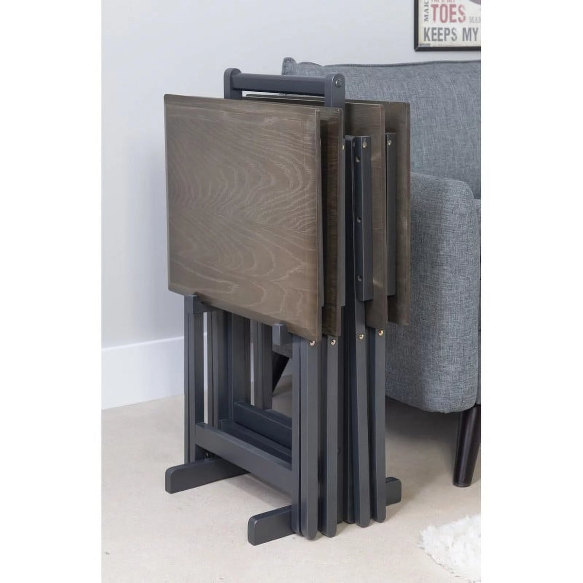 5-Piece Folding Tray Table Set with Stand, Gray T225