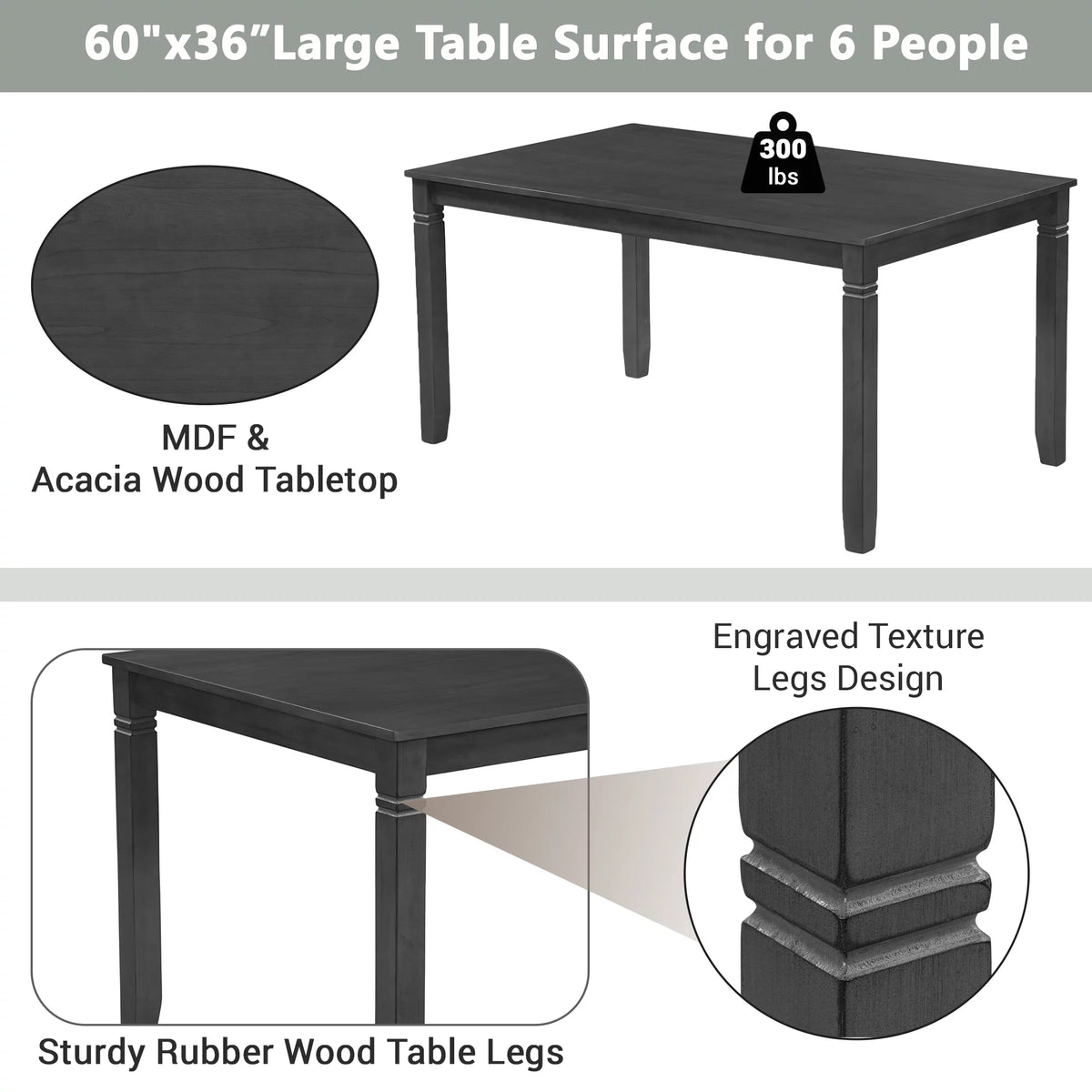 7 Pcs Dining Table and Chair Set with 6 Upholstered Chairs G980448