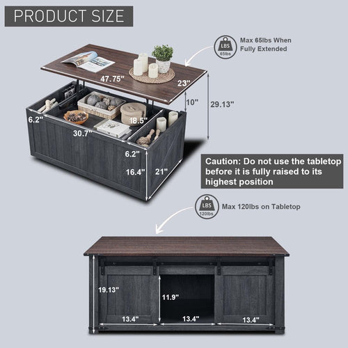 48" Lift Top Coffee Table with Sliding Barn Door E1544