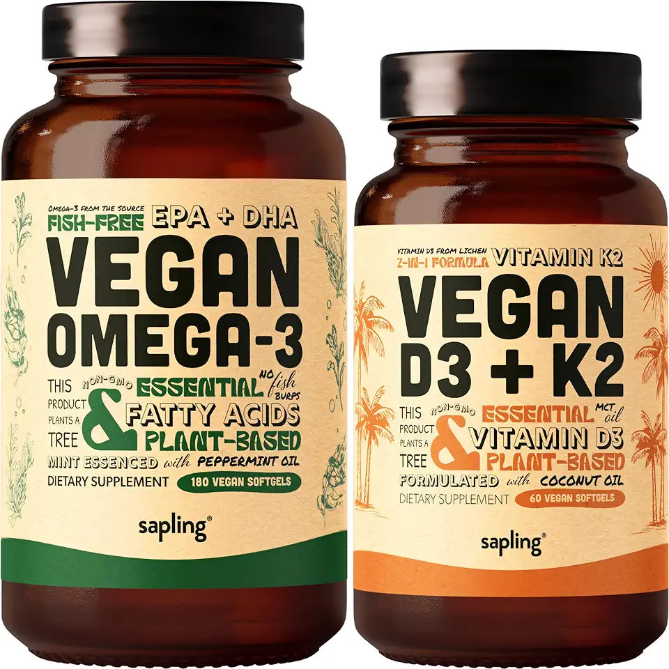 Vegan Omega 3 180 Softgels & Vitamin D3 + K2 Supplement Bundle Q6407