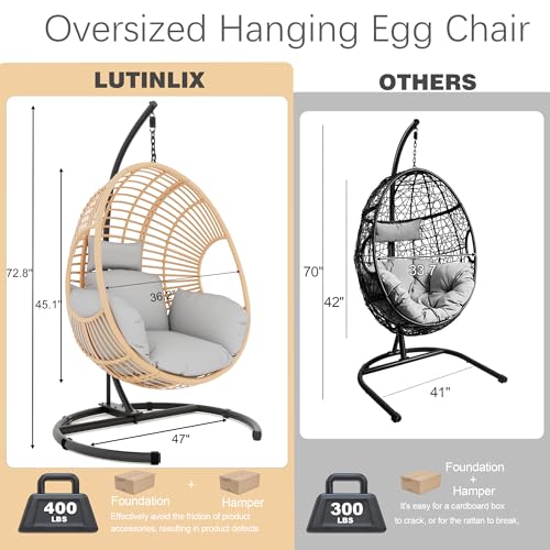 Oversized Wicker Hanging Egg Chair with Stand 400lbs Capacity S705246