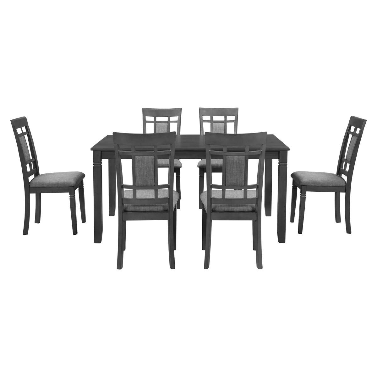 7 Pcs Dining Table and Chair Set with 6 Upholstered Chairs G980448