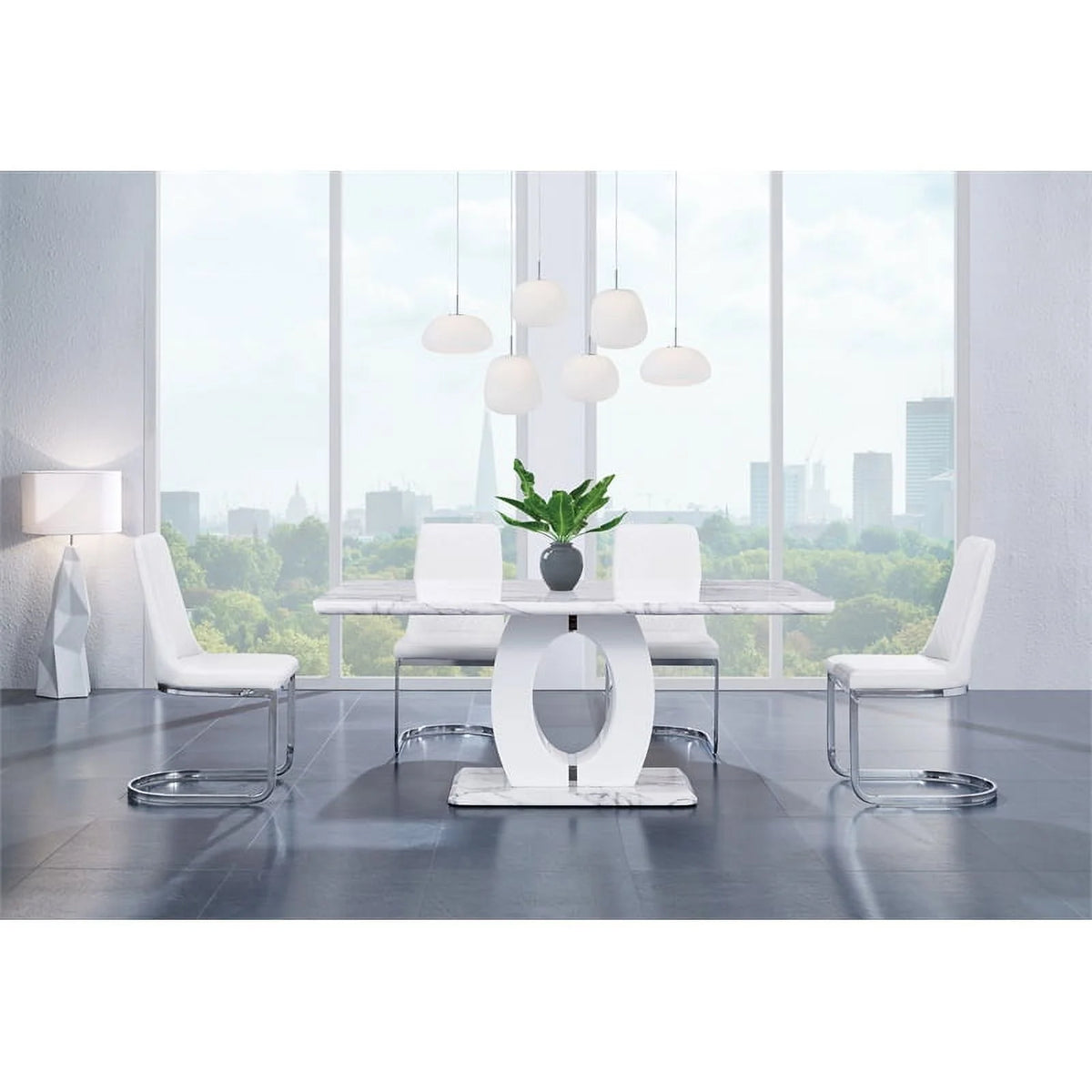 White Faux Marble Pedestal Base Dining Table S65602
