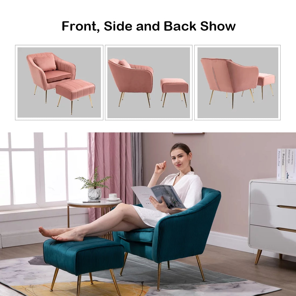 Pink Velvet Accent Chair with Golden Metal Legs F64267