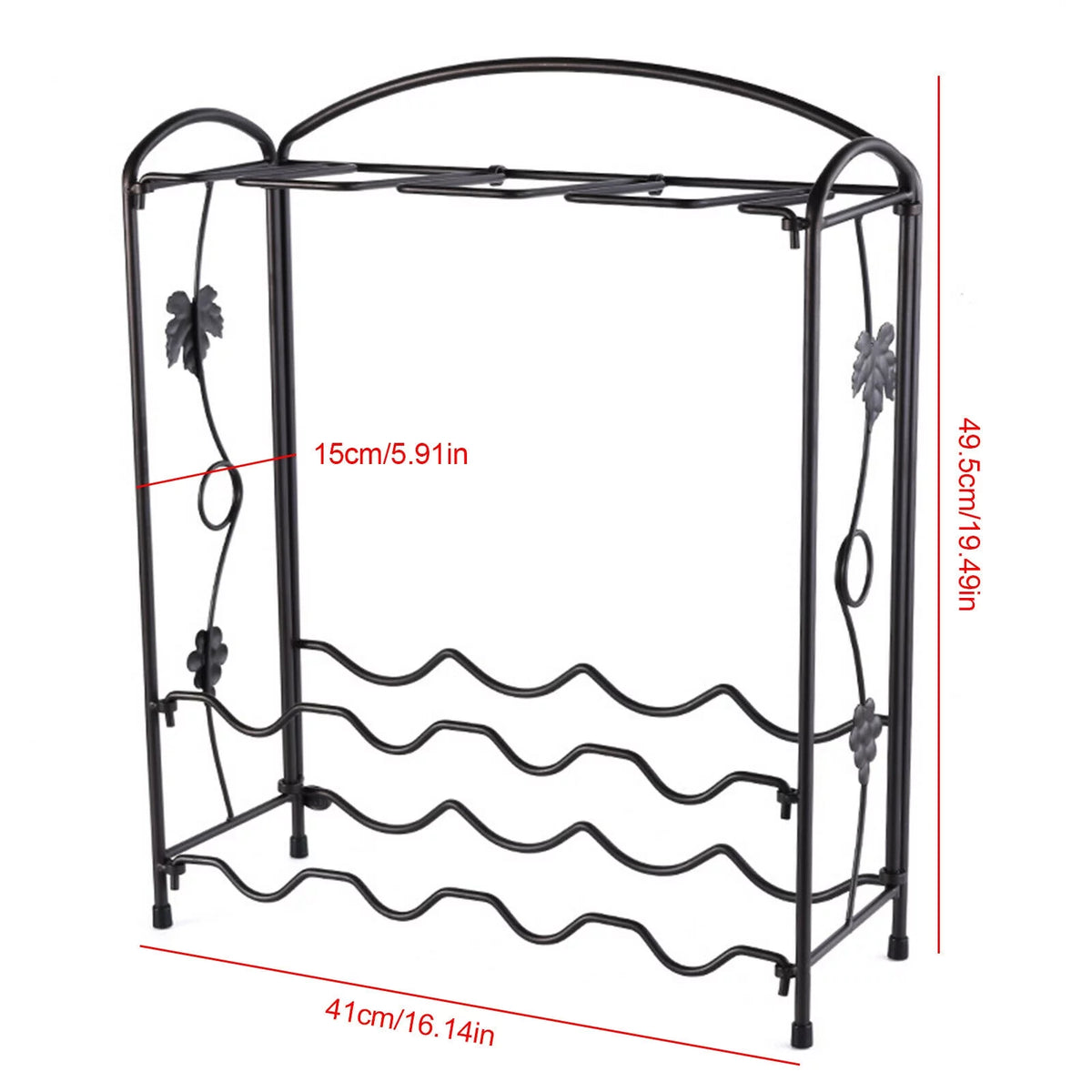 Metal Wine Rack with Glass Holder for 8 Bottles and 8 Glasses C301