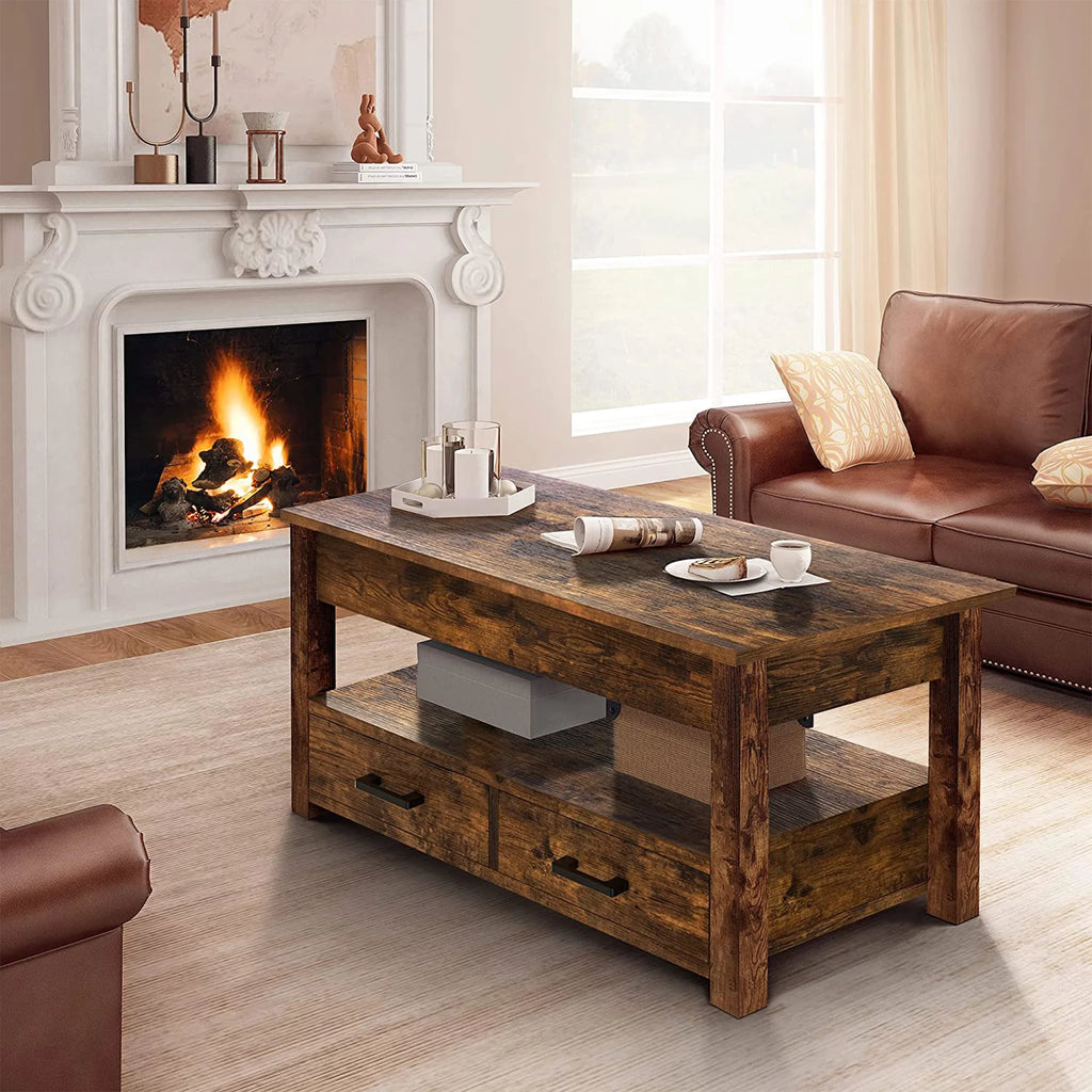 23 In Lift Top Coffee Table with 2 Drawers, Brown E754