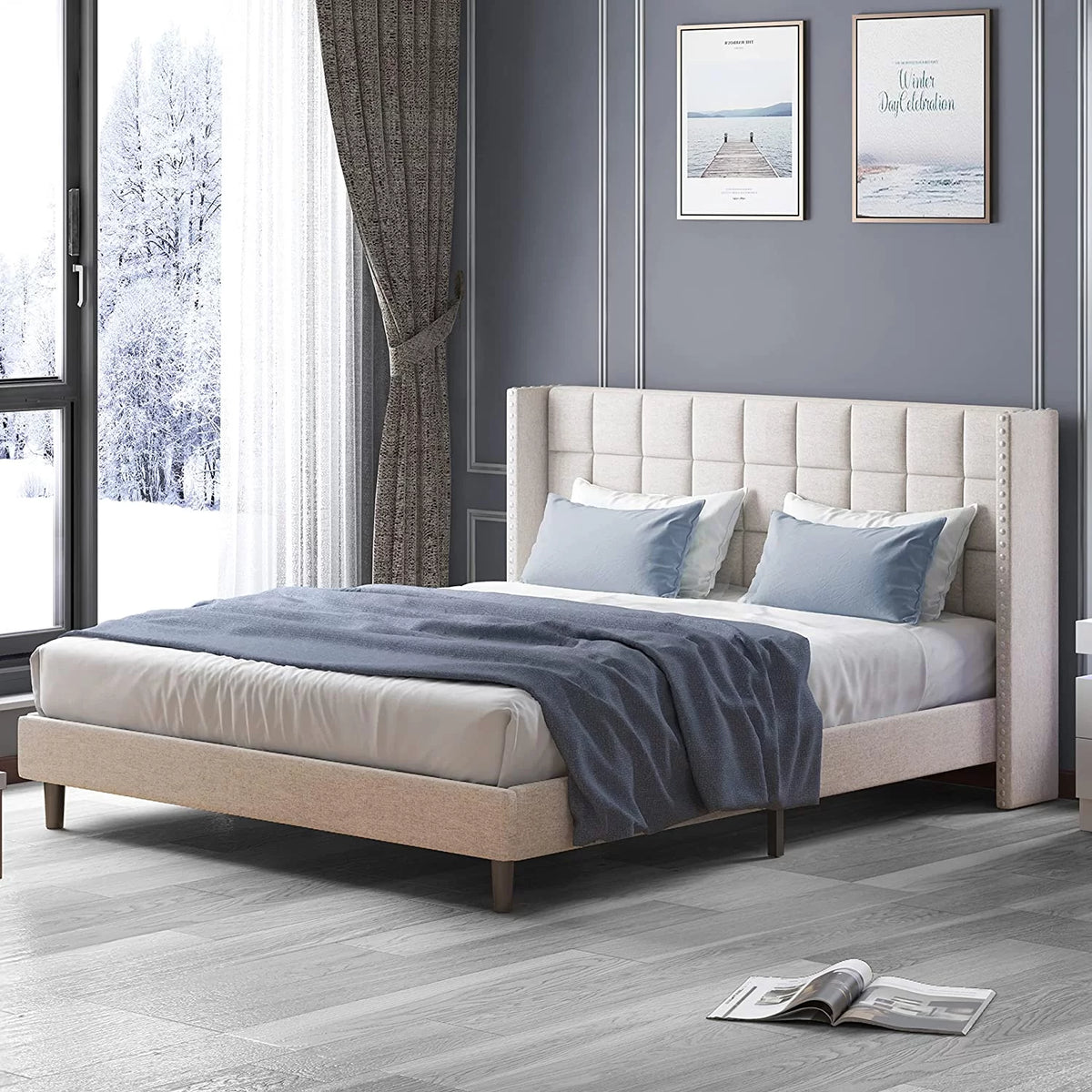 Full Size Wood Platform Bed Frame with Headboard R521928
