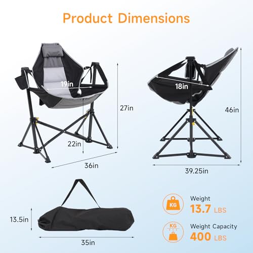 Black Oversized Hammock Camping Chair with Cup Holder C44253