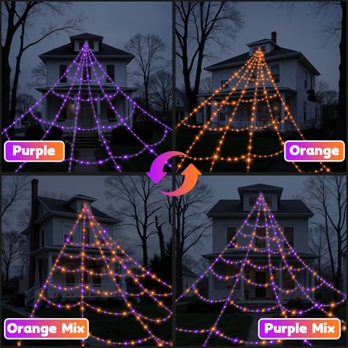 Halloween Decorations Outdoor Spider Web Lights with Remote Control Timer Waterproof G89367