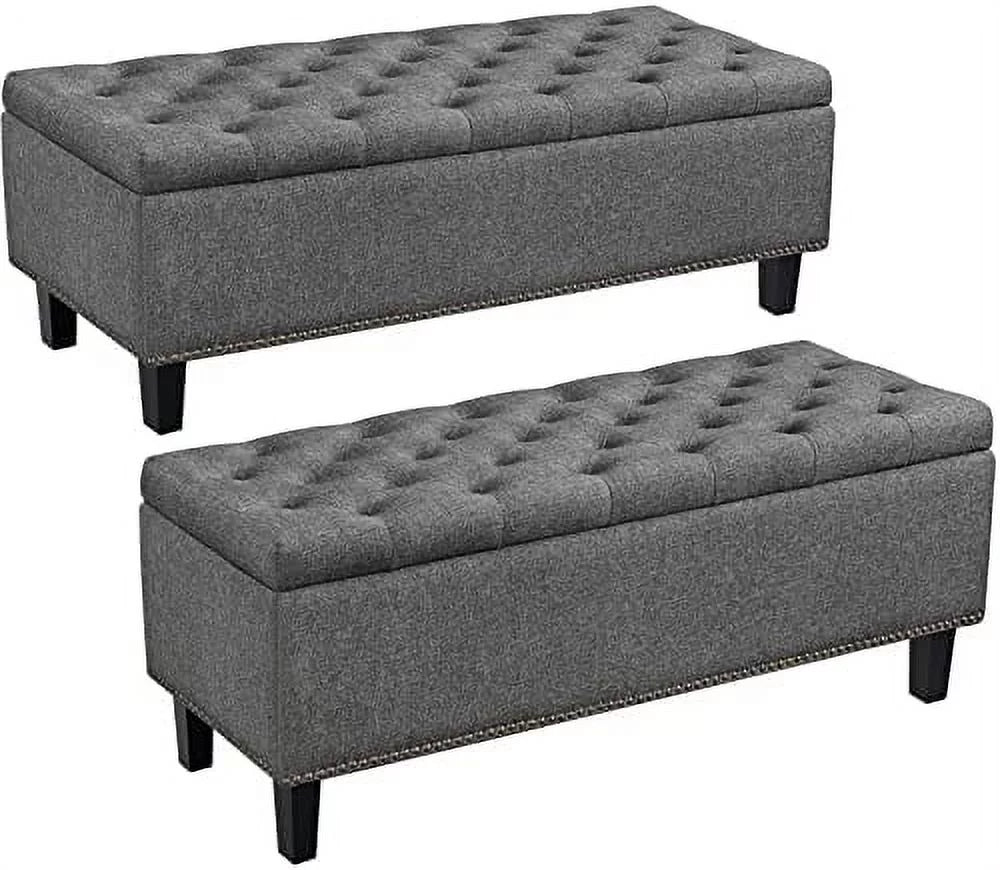 Dark Grey Storage Ottoman Bench 2 Pieces L68290