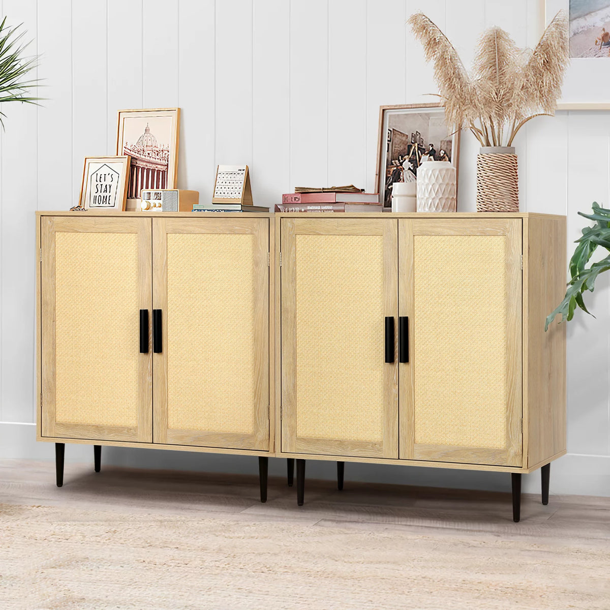34.4'' Tall Sideboard Buffet Cabinet with Rattan Doors N280