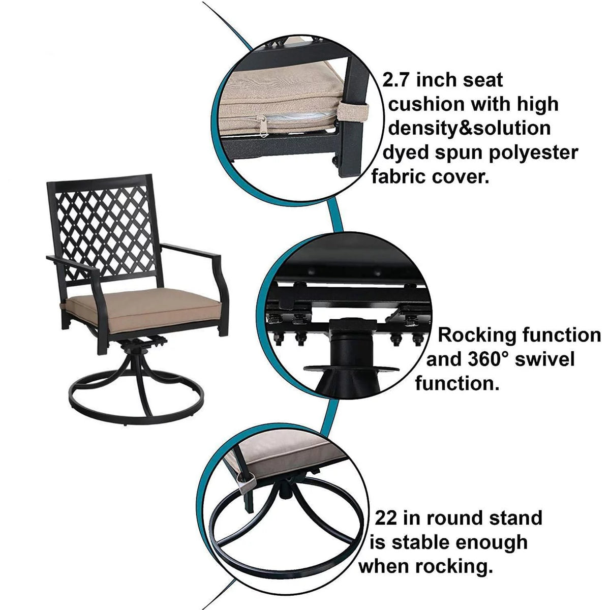 7 Piece Outdoor Patio Dining Set Swivel Chairs and Table H753