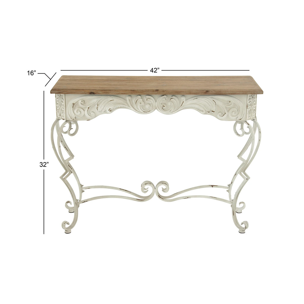 White Metal Console Table with Brown Wood Top J407459