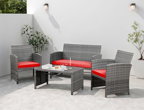 4 Piece Wicker Patio Furniture Set with Cushions F133
