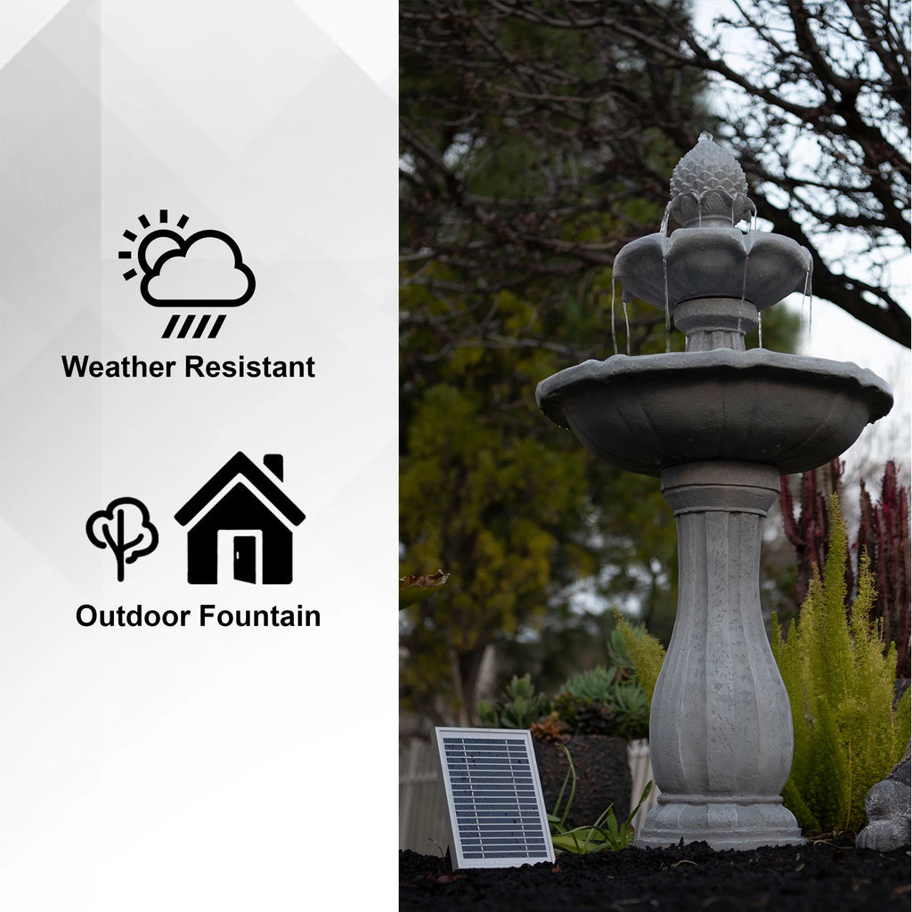 White 2-Tier Solar Water Fountain X629504