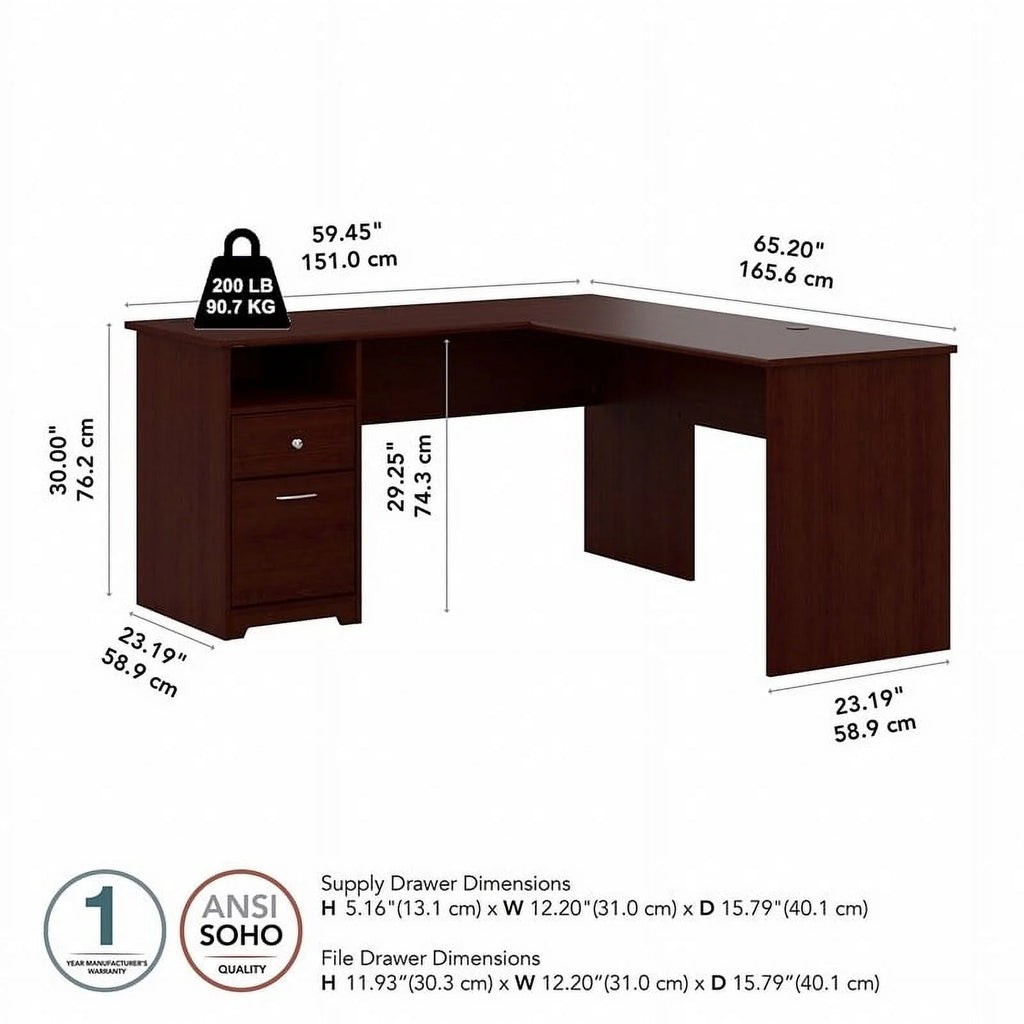 60" Harvest Cherry L Shaped Wood Computer Desk Y9978