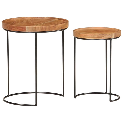 2 Piece Acacia Wood Round Top Coffee Table Set L22591