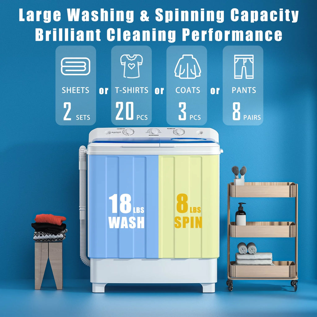 Portable 28lbs Twin Tub Compact Semi-Automatic Washer Spinner Combo Z636
