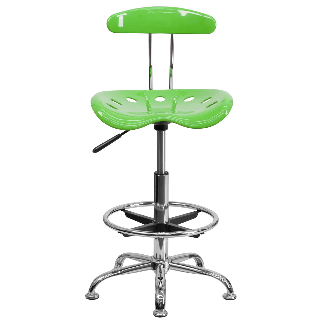 Apple Green and Chrome Drafting Stool with Tractor Seat T679428