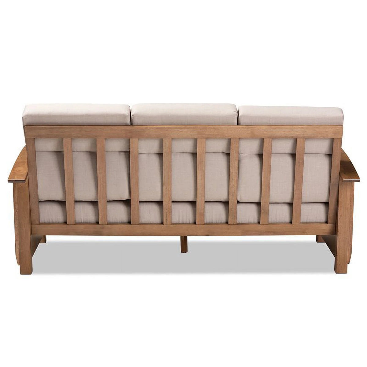 Modern Wood Fabric 3-Seater Sofa in Taupe Walnut Brown J70610