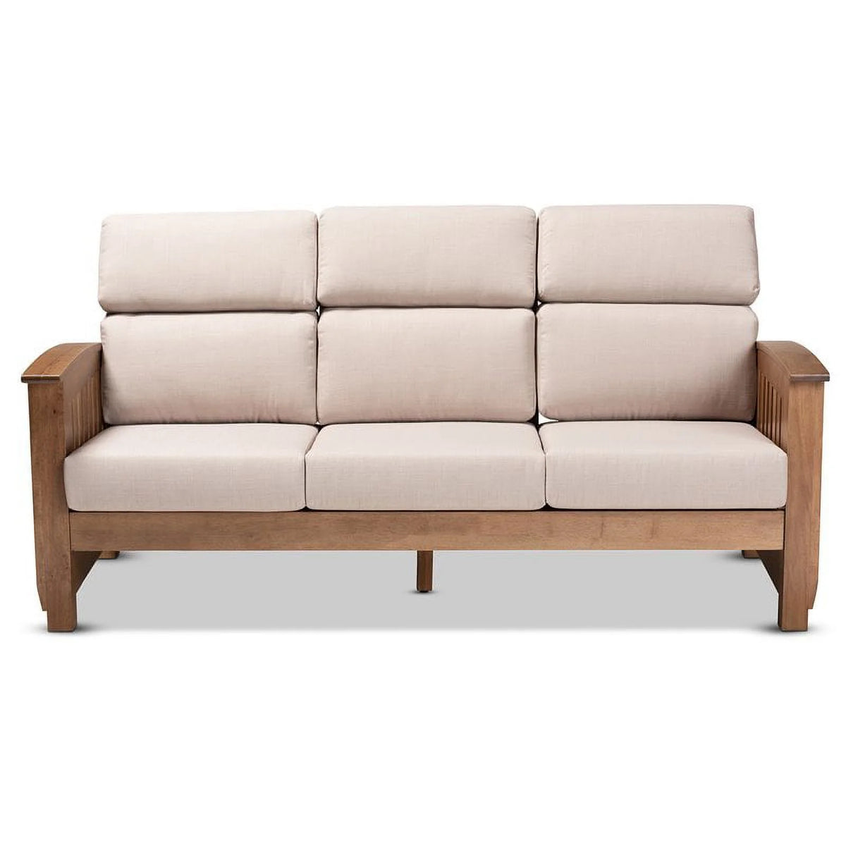 Modern Wood Fabric 3-Seater Sofa in Taupe Walnut Brown J70610