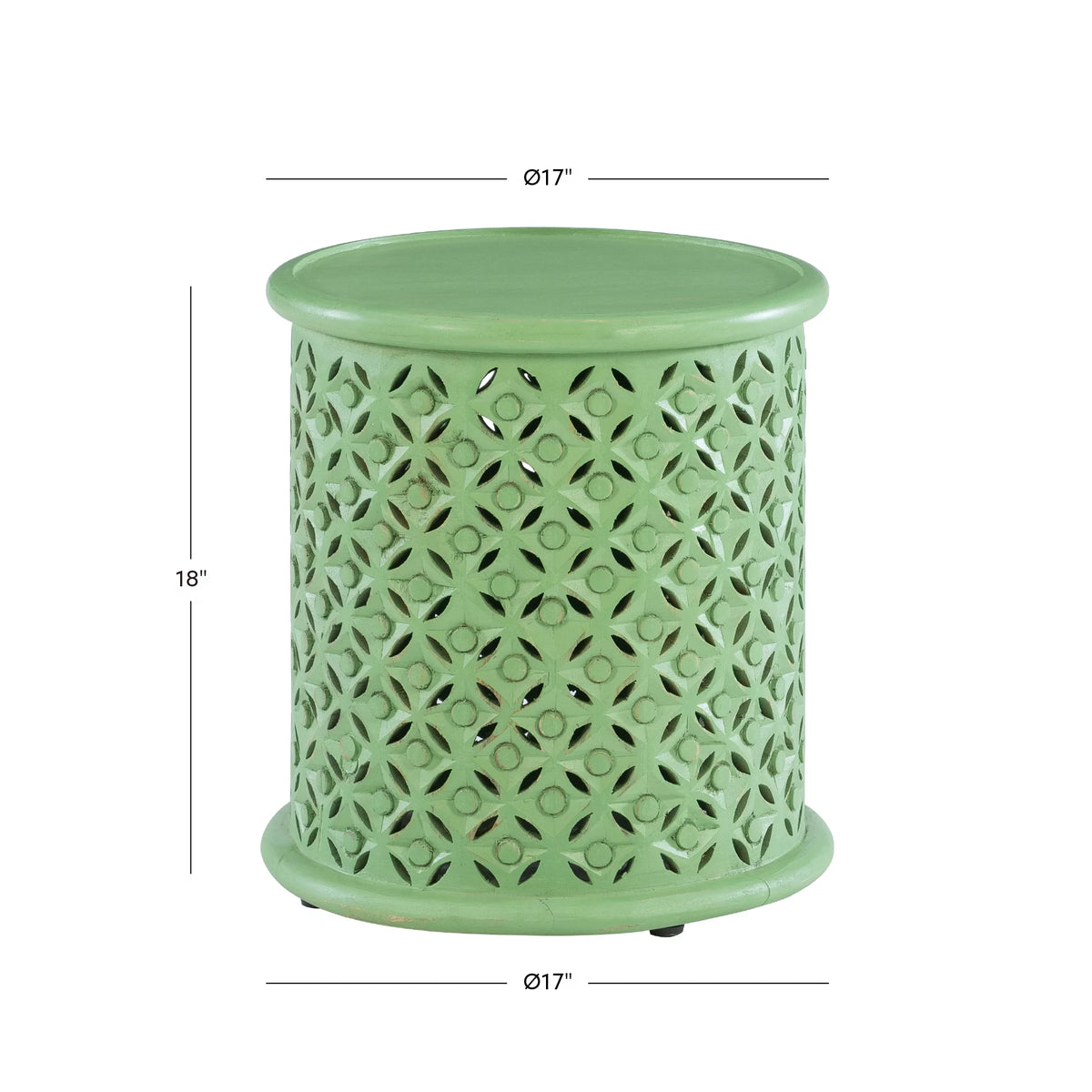 Green Carved Wood Round End Table F46855